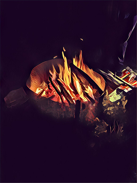 an altered photo of a fire with a cartoonish appearance.