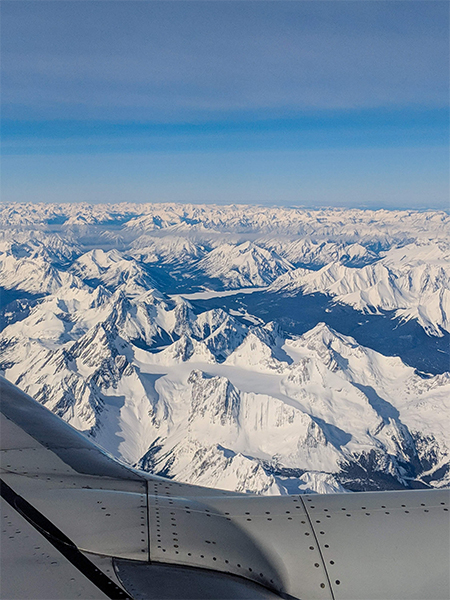 a look at the Rocky Mountains around Kananaskis from a plane window.