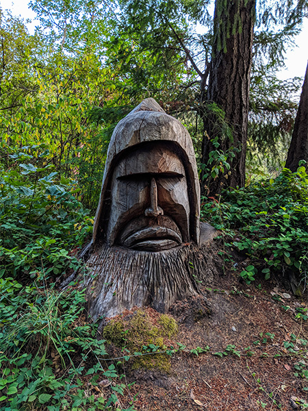 a tree stumped carved into the shape of a face