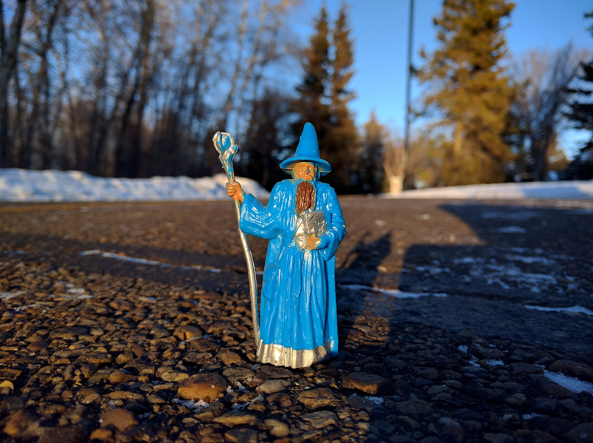 A wizard toy on a path